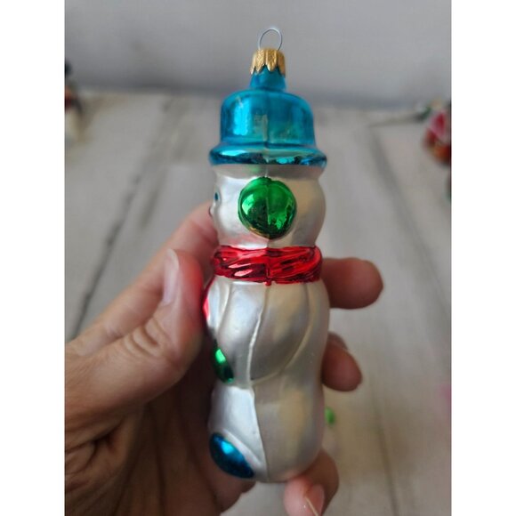 Vintage glass snowman Columbia blue green red Xmas tree - Picture 4 of 13